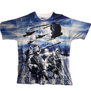 Spirit of America Patriotic Graphic Shirt Military Plane Tank USA White Blue XL